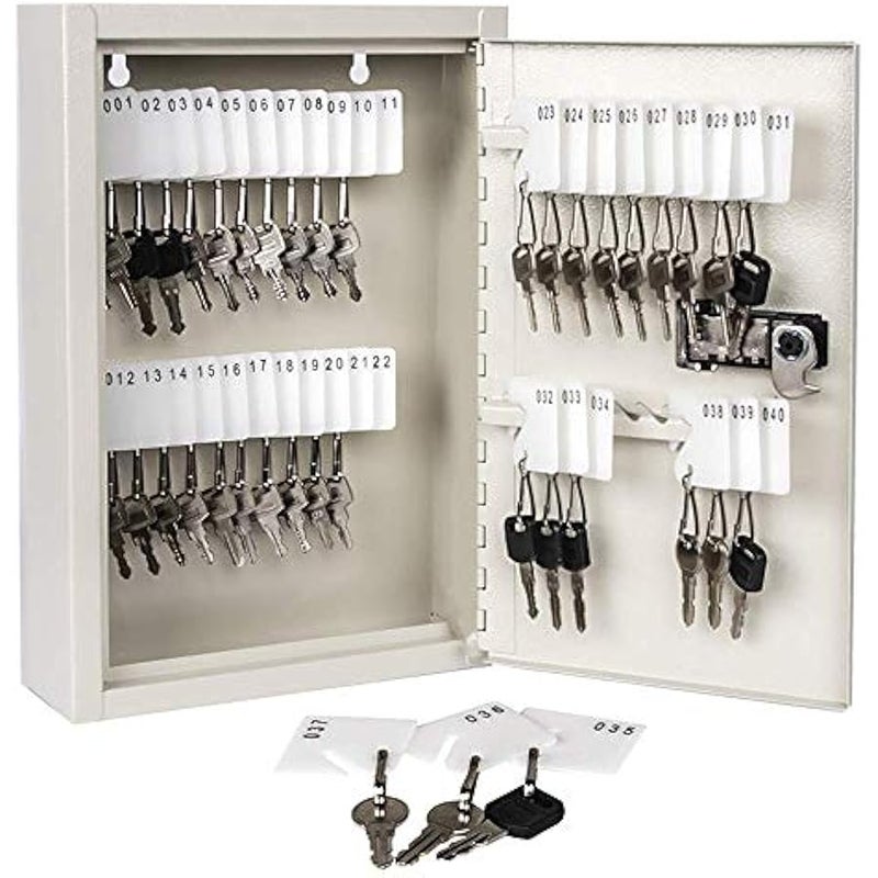 كيودوليد صندوق قفل لتخزين المفاتيح مع رمز، خزانة مفاتيح قفل، 40 مفتاح تحكم يثبت على الحائط مع قفل برمز، خطافات مفاتيح وبطاقات ملصقات، 2.5 انش عمق × 8.1 انش عرض × 12.1 انش ارتفاع (ابيض، 40 مفتاح) - Image 1